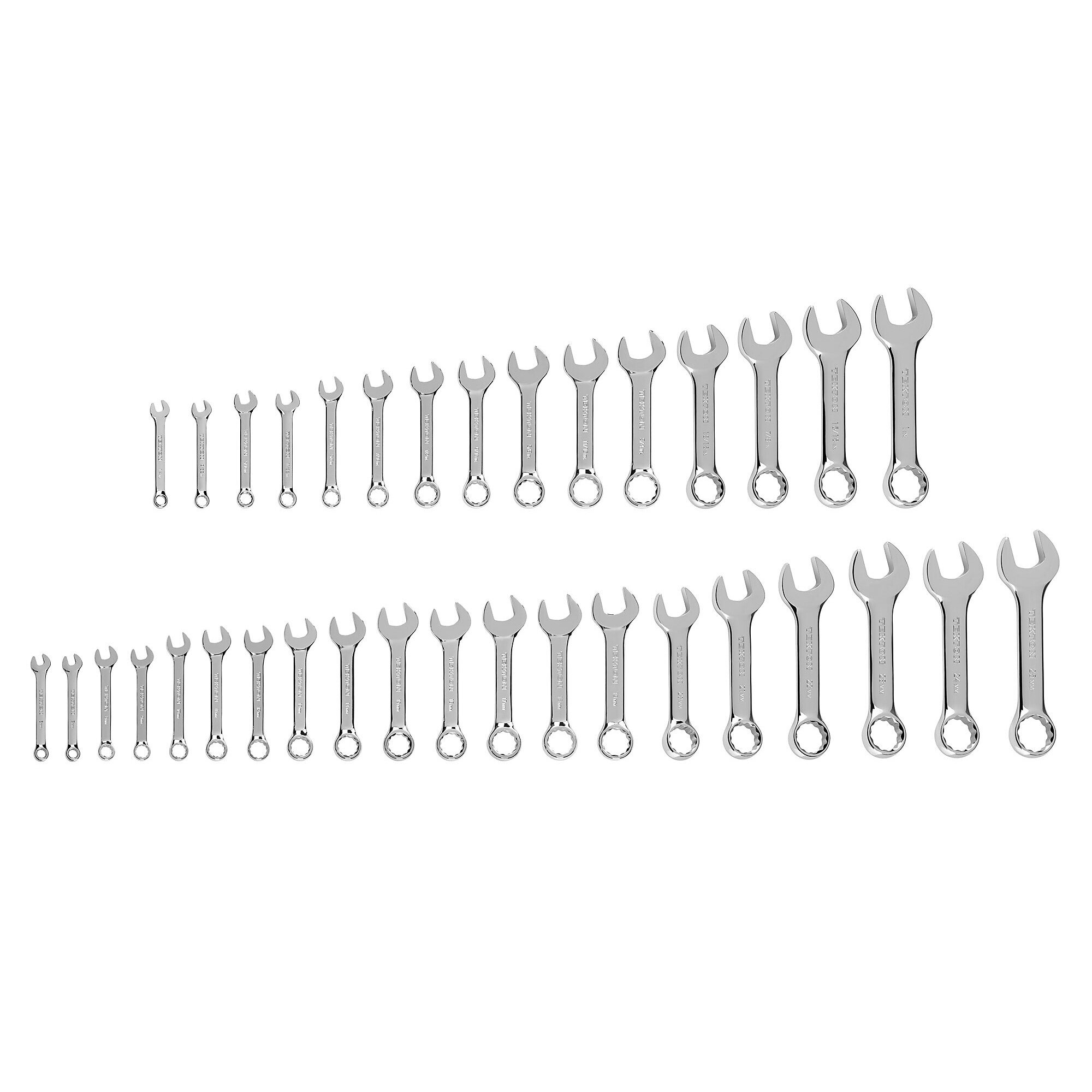 TEKTON Stubby Combination Wrench Set, 34-Piece (1/4 - 1 in., 6 - 24 mm) | WCB90413